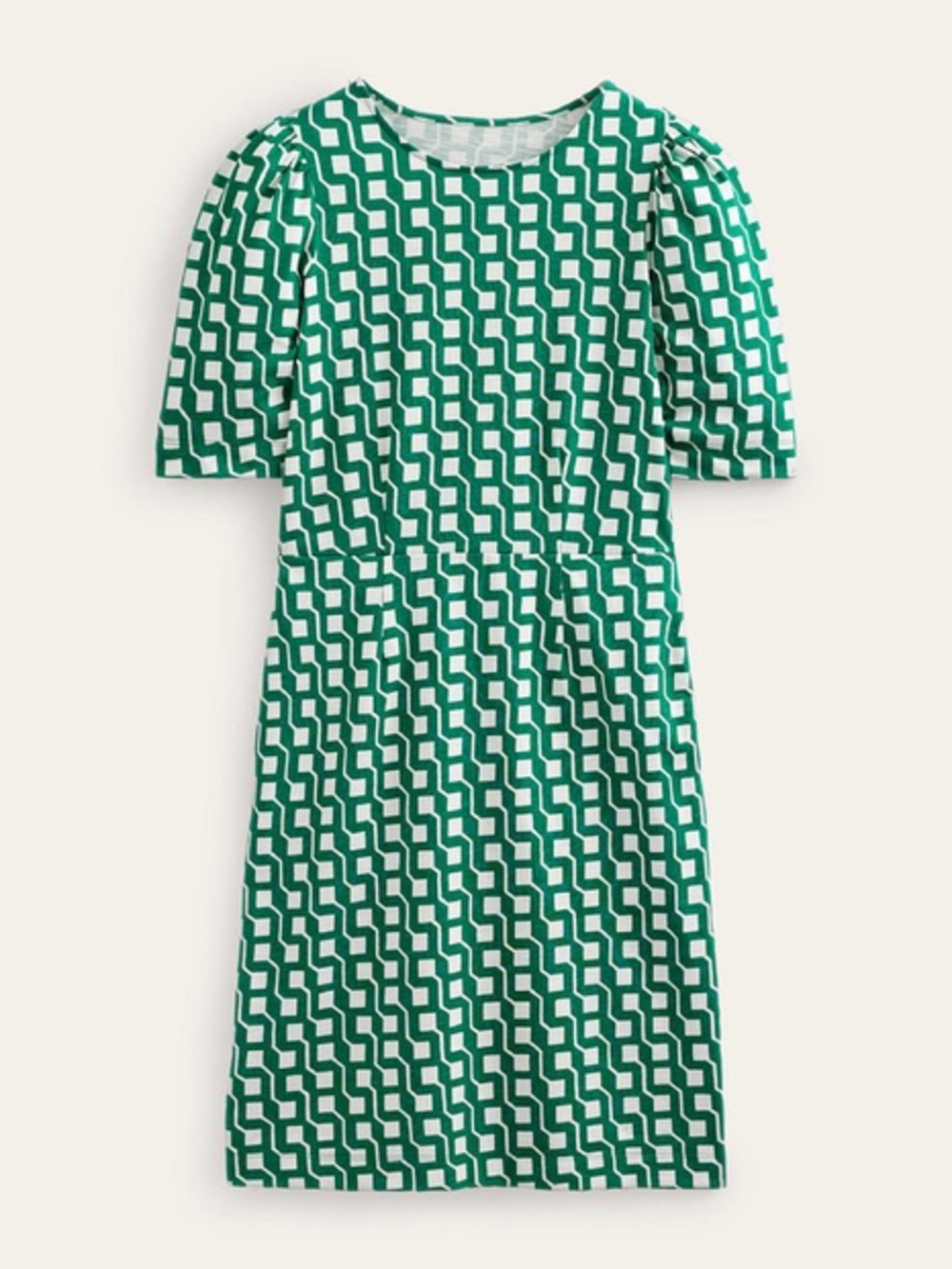 Boden Green and White Geometric Midi Dress